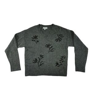 Gemma + Jane Gray Sequin Floral V-Neck Knit Sweater Womens Size XS‎ NWOT